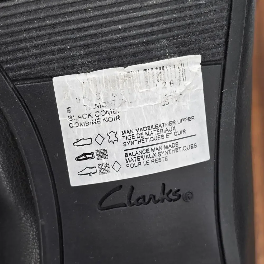 Clarks Flats Womens 7 Wide Black Leather Cap Toe Slip On Career Comfort Shoes